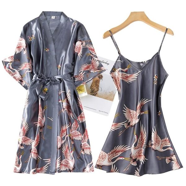 Women's Rayon Lace Trim Bathrobe with Night Dress Set - Image 4