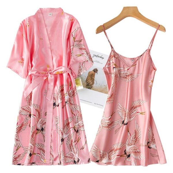 Women's Rayon Lace Trim Bathrobe with Night Dress Set - Image 6
