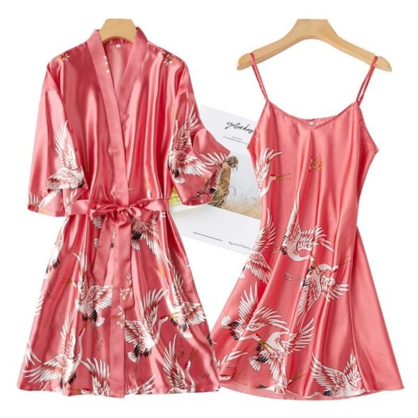 Women's Rayon Lace Trim Bathrobe with Night Dress Set - Image 7