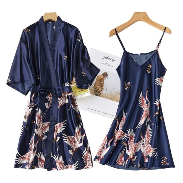 Women's Rayon Lace Trim Bathrobe with Night Dress Set - Image 5
