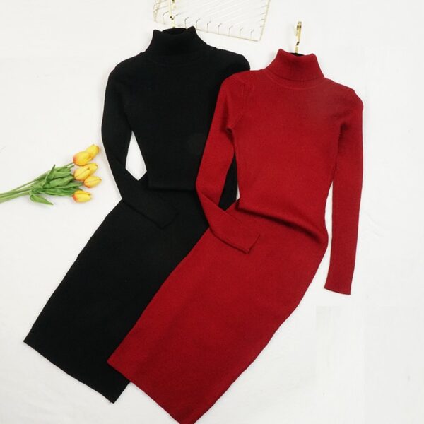 Winter Turtleneck Sweater Dress for Women - Image 4