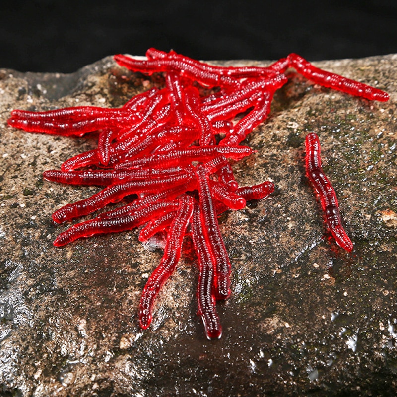 Mini Soft Scented Red Worm Lures Set