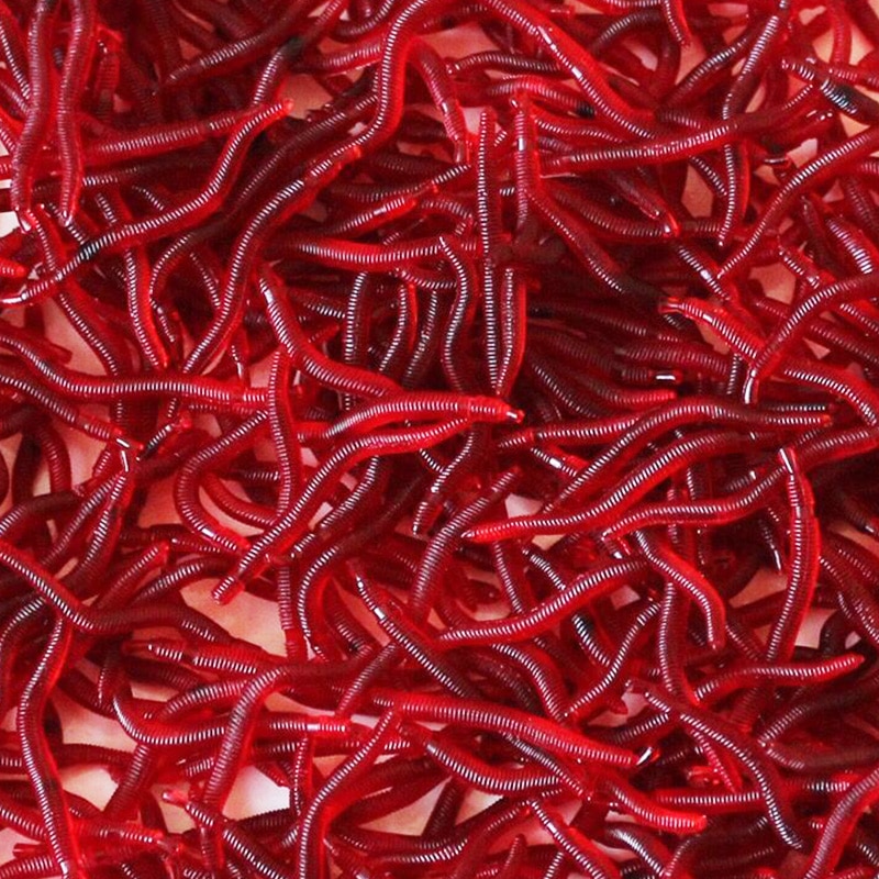 Mini Soft Scented Red Worm Lures Set