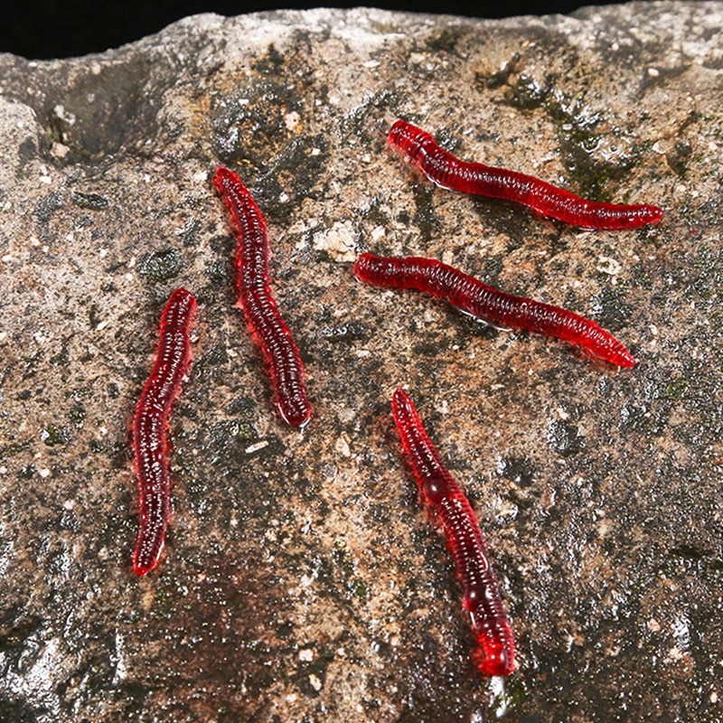 Mini Soft Scented Red Worm Lures Set