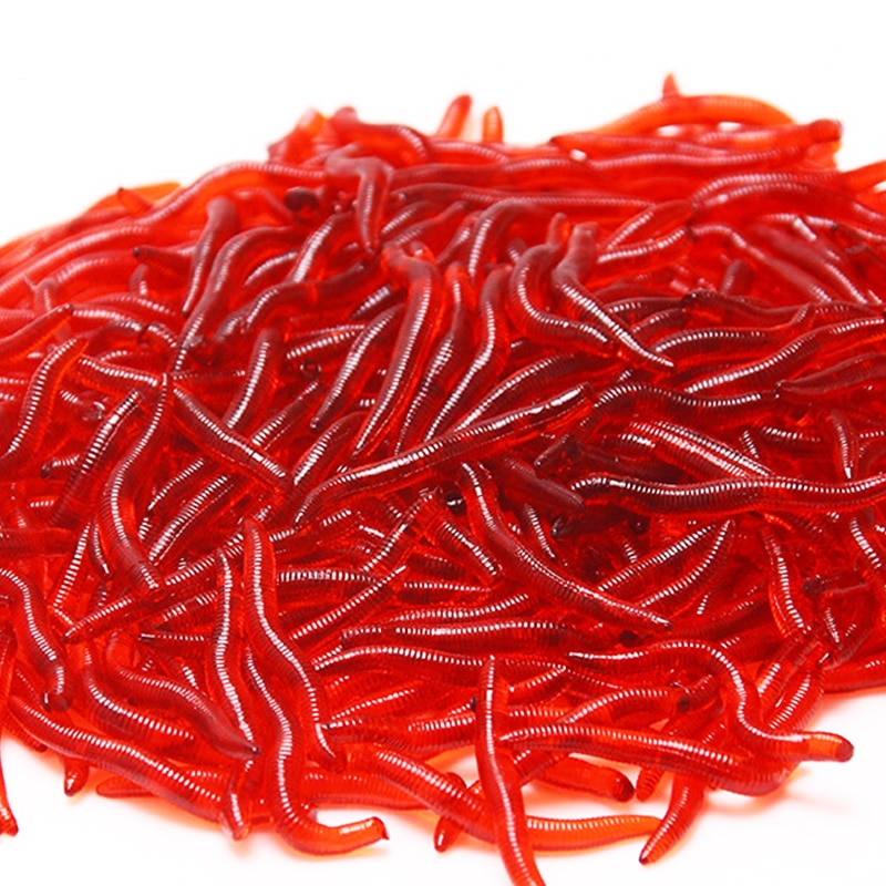 Mini Soft Scented Red Worm Lures Set