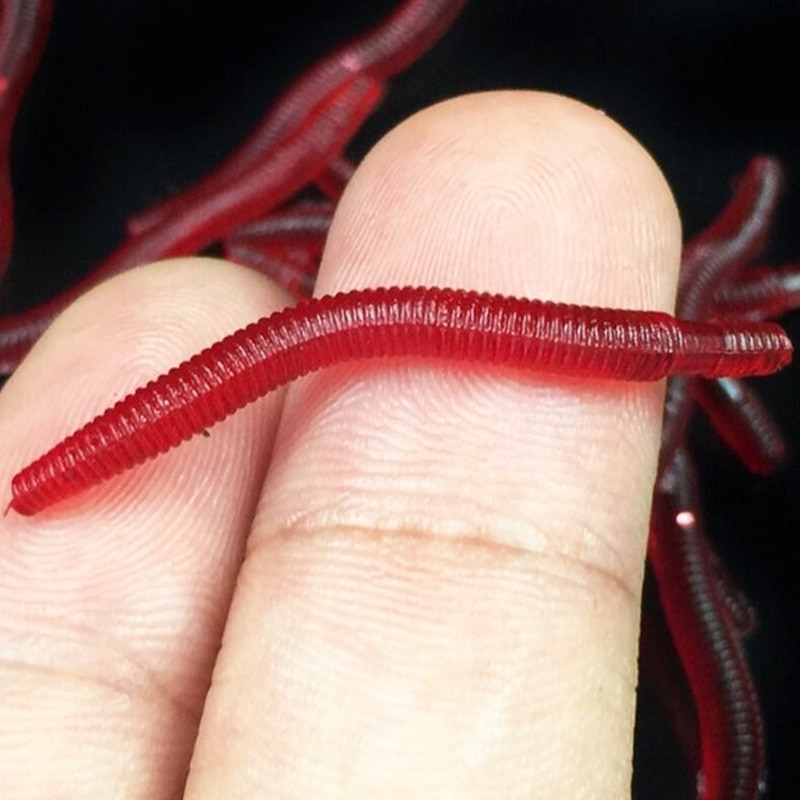 Mini Soft Scented Red Worm Lures Set