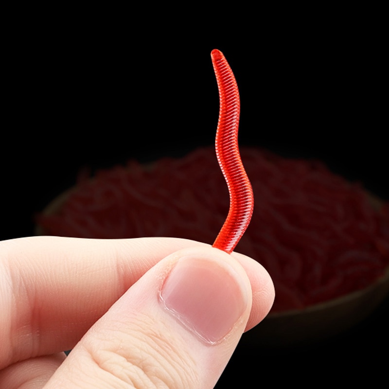 Mini Soft Scented Red Worm Lures Set